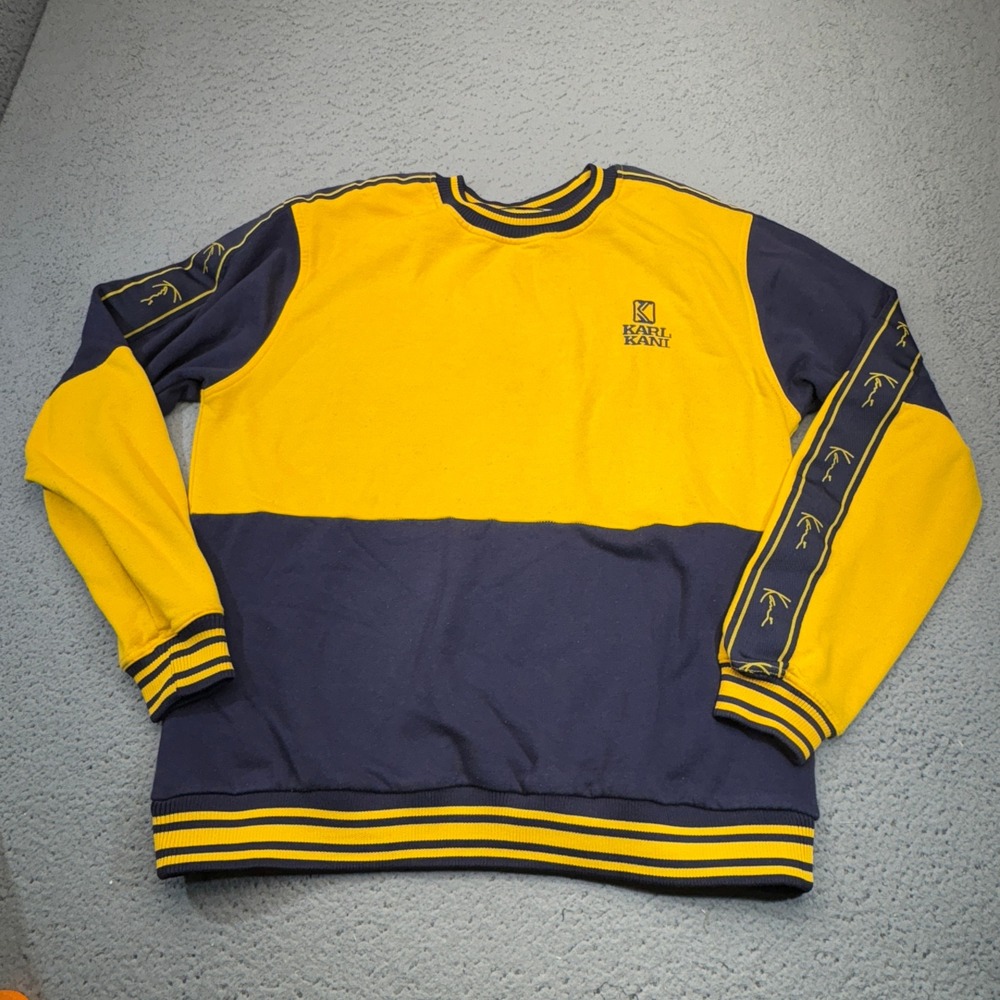 Vintage Karl Kani Sweatshirt Mens XXL Yellow Navy Blue Colorblock Streetwear 90s